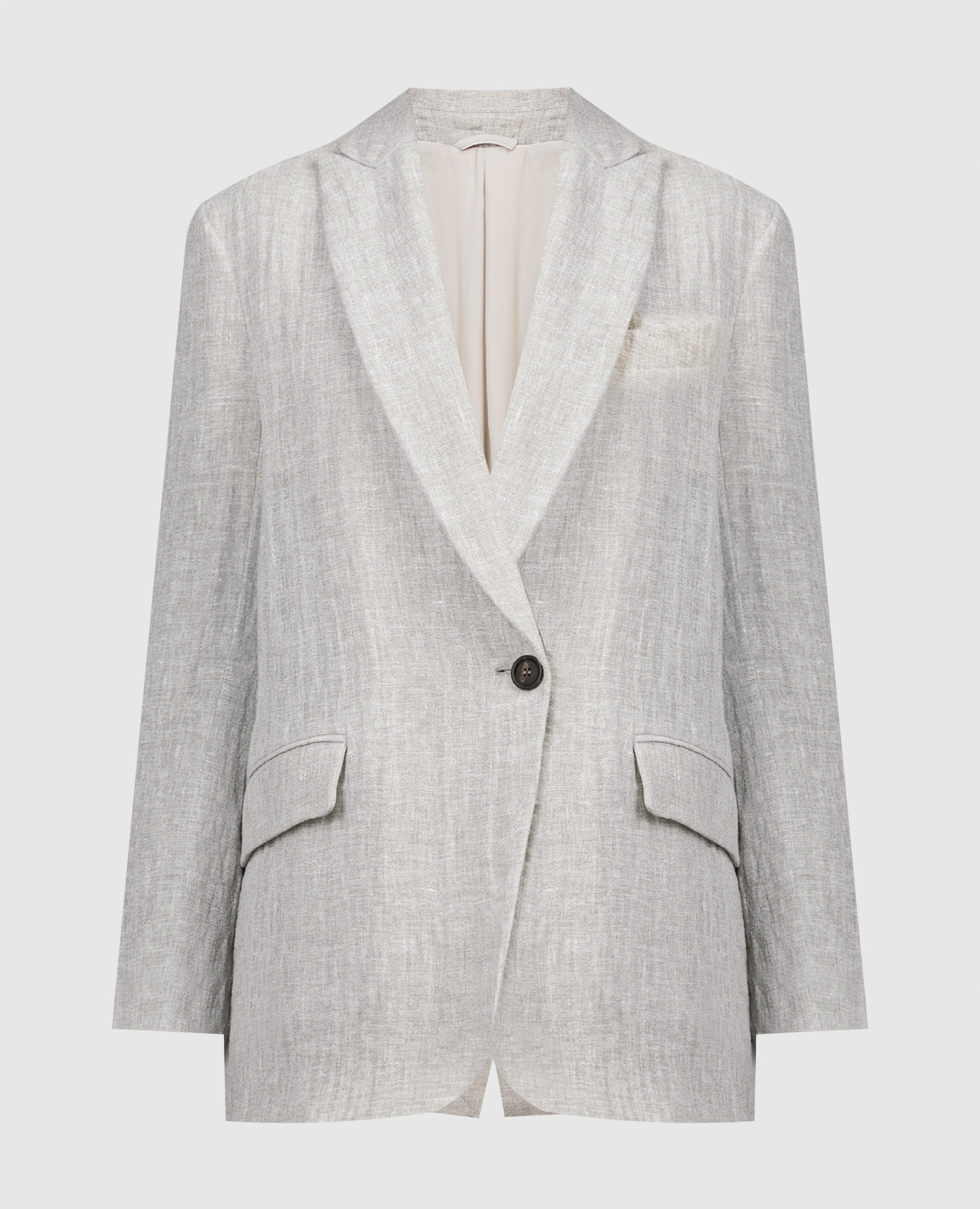Gray linen jacket with monil chain brunello cucinelli