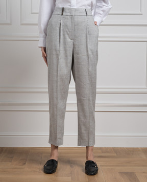Peserico Gray wool and linen trousers with monil chain P04901D
