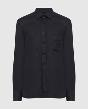Stefano Ricci Black linen shirt with logo embroidery MC006703LX2330