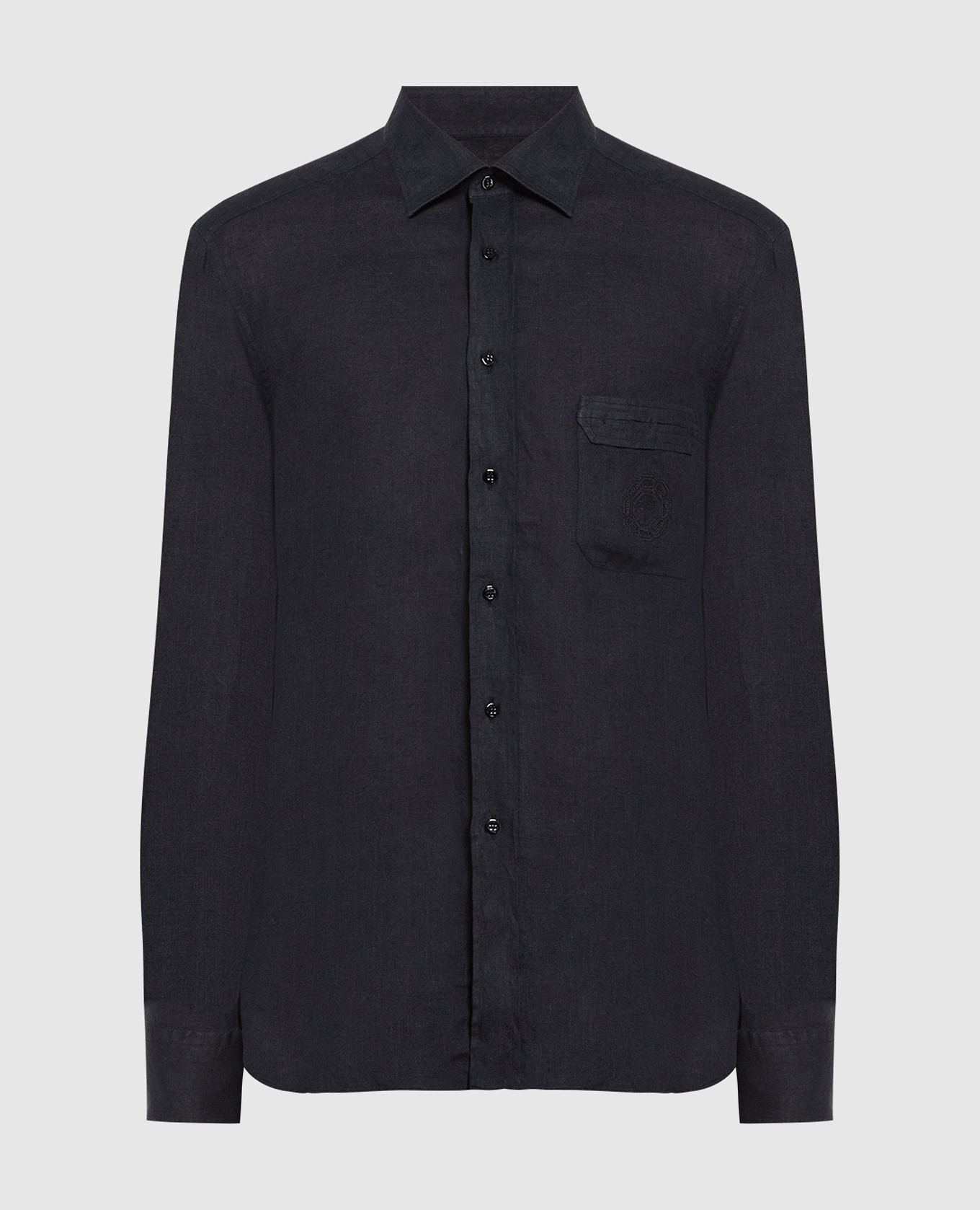 Black linen shirt with logo embroidery stefano ricci