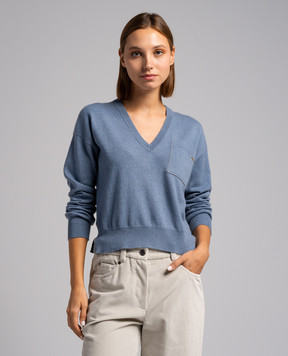 Brunello Cucinelli A blue pullover with a monil chain made of eco-tuni M12186702