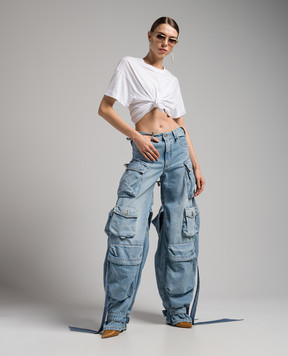 The Attico Blue cargo jeans with curved necklines 246WCP180D085