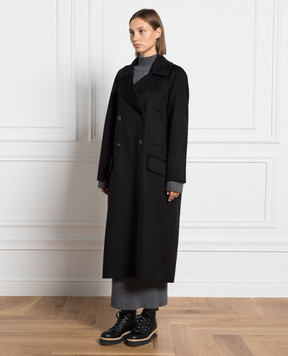 COLOMBO Black double-breasted cashmere coat CP003196405U
