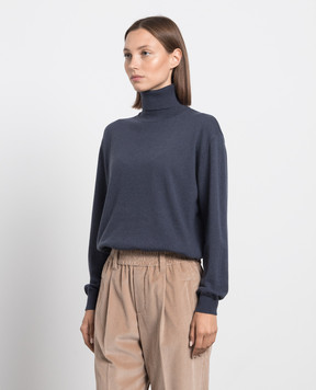Brunello Cucinelli Blue cashmere turtleneck with monil chain M12150103P