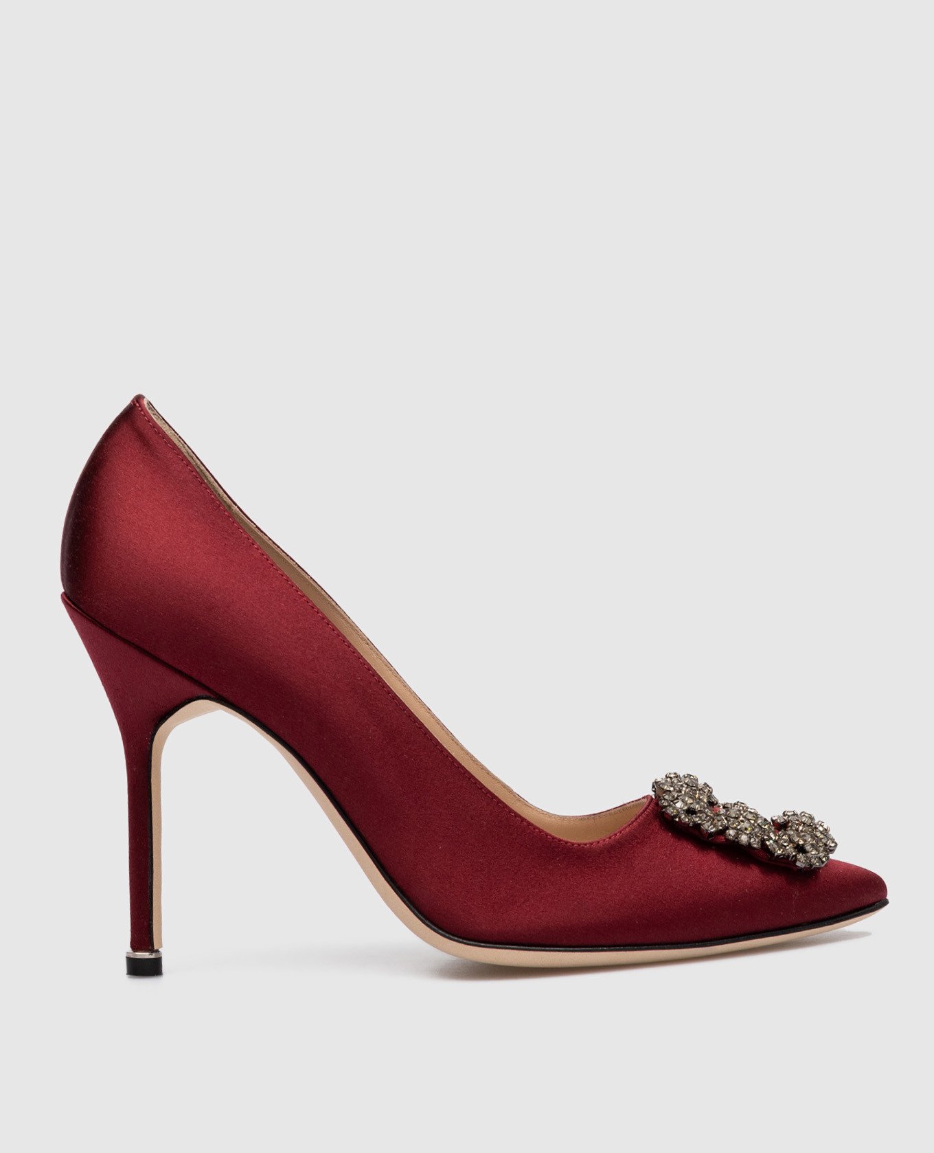 

Hangisi burgundy boats with crystals Manolo Blahnik