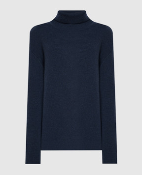 Brunello Cucinelli Blue ribbed cashmere turtleneck with monil chain M12175403