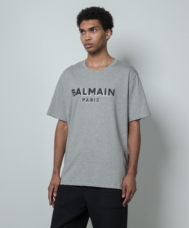 【関税込み】Balmain グレー ロゴパッチ Tシャツ Balmain ロゴ Tシャツ | グレー | FARFETCH JP