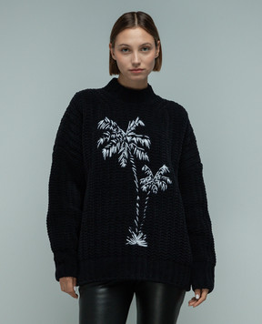 Palm Angels Blue Palms sweater with embroidery PWHE056F23KNI001