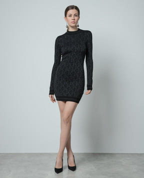 Palm Angels Black logo mini dress with lurex PWHI048R24KNI001