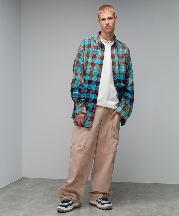 Balenciaga - Blue checked shirt with logo 715030TMM11 - shop with