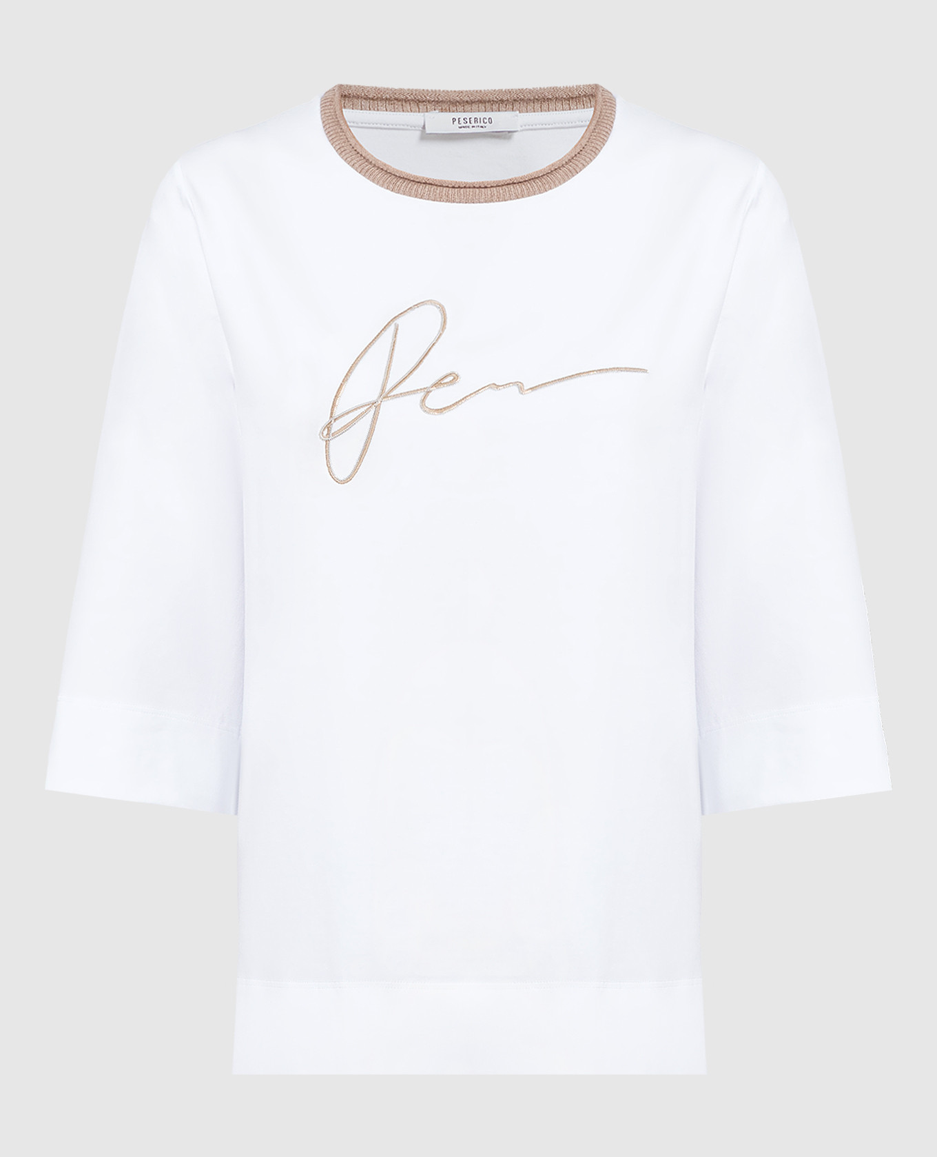 White longsleeve with embroidery and chain peserico