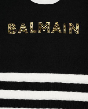 Balmain Children's black dress with a wool stripe BT1B61W00121214