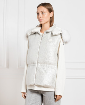 Moncler Silver down vest with logo 1A0009059726