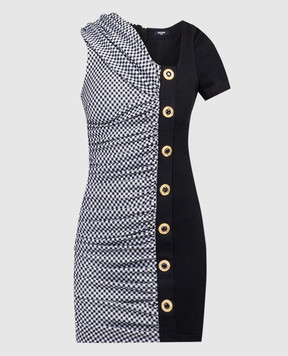 Balmain Black dress in a pattern with drapery CF1R7220ME01