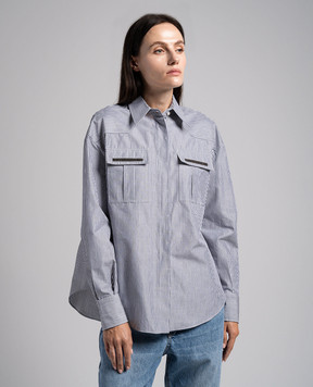 Brunello Cucinelli Gray striped shirt with monil chain MA766MV816