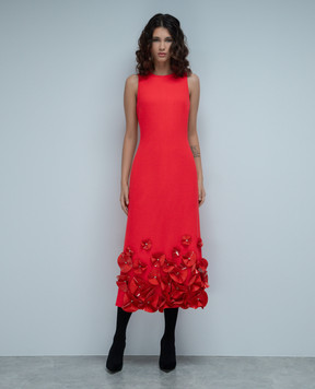 David Koma Red dress made of wool with floral appliqué AW23DK22D