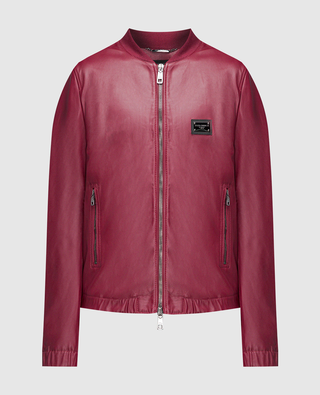 Burgundy leather jacket with logo dolce&gabbana