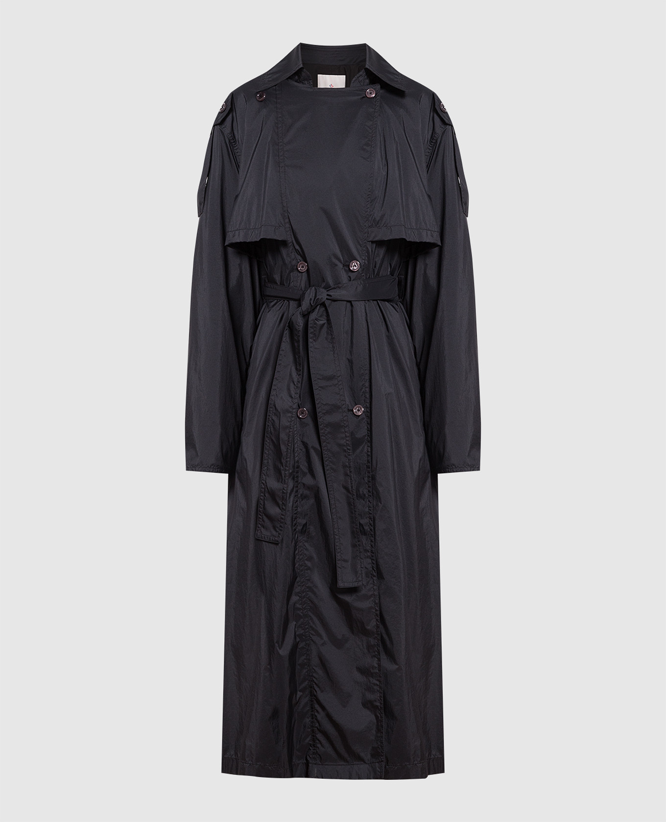Deva logo double breasted trench coat in blue moncler