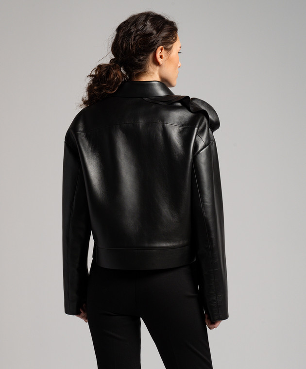 Valentino - Black leather jacket with textured appliqué