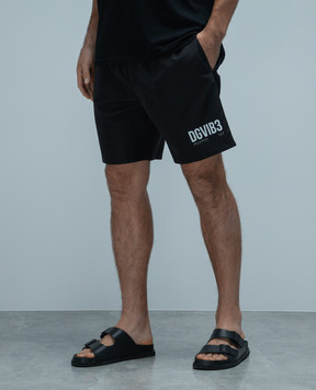 Dolce&Gabbana Black swim shorts with branded print M4F25TFUSFW
