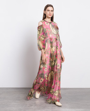 Max & Co Pink floral print silk maxi dress with lurex LORELLA