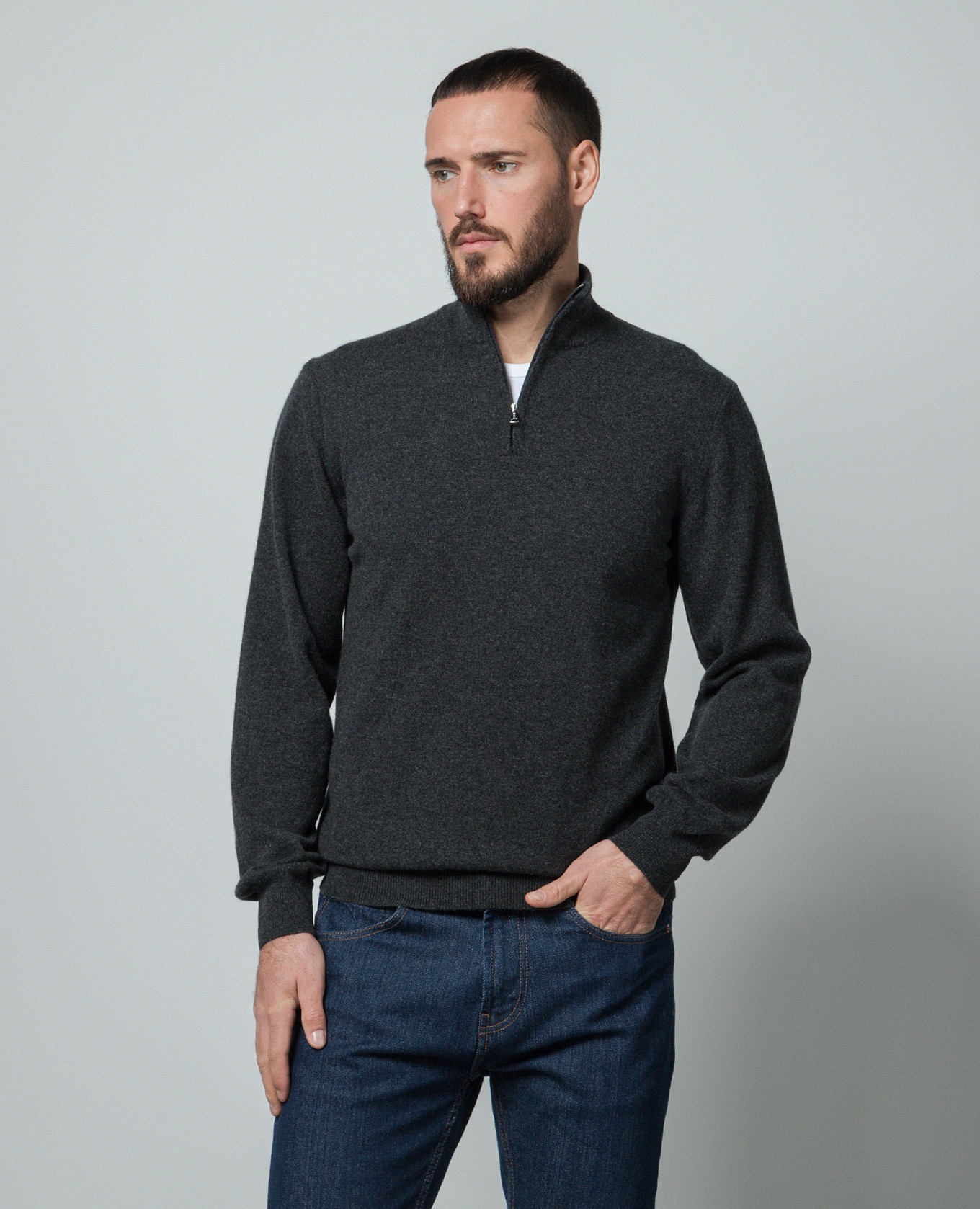 Gray cashmere jumper with zipper Cashmere&Whiskey 3