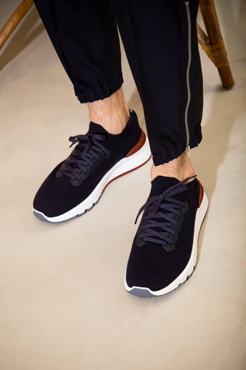 

Blue sneakers made of wool with a logo Brunello Cucinelli