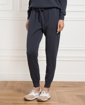 Brunello Cucinelli Blue cashmere joggers with monil chain M12169199