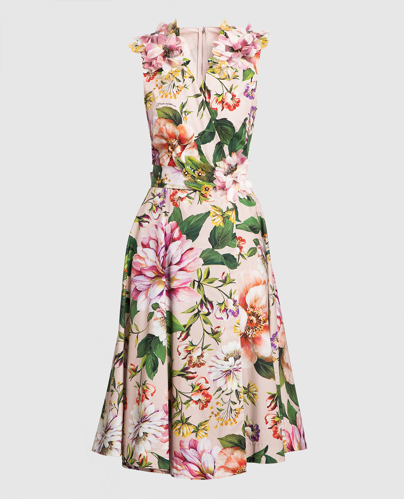 Beige midi dress in floral print Dolce&Gabbana