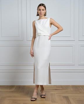 Brunello Cucinelli White midi dress with linen MH126ABF31