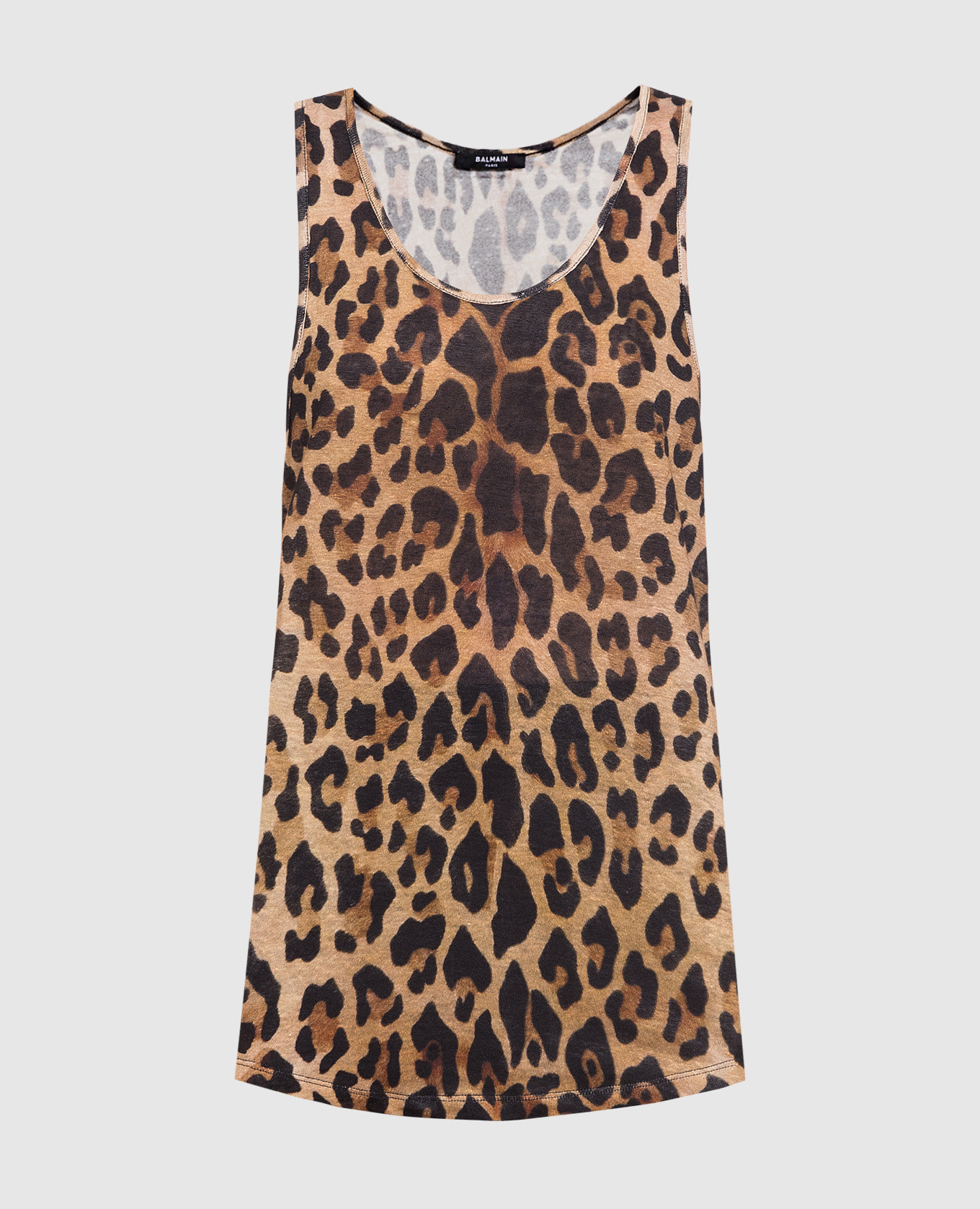 Brown linen top in leopard print Balmain