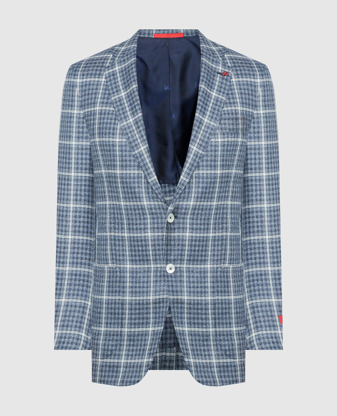 Blue wool, silk and linen check blazer ISAIA