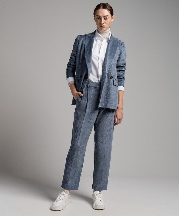 Brunello Cucinelli - Blue corduroy pants with monil chain