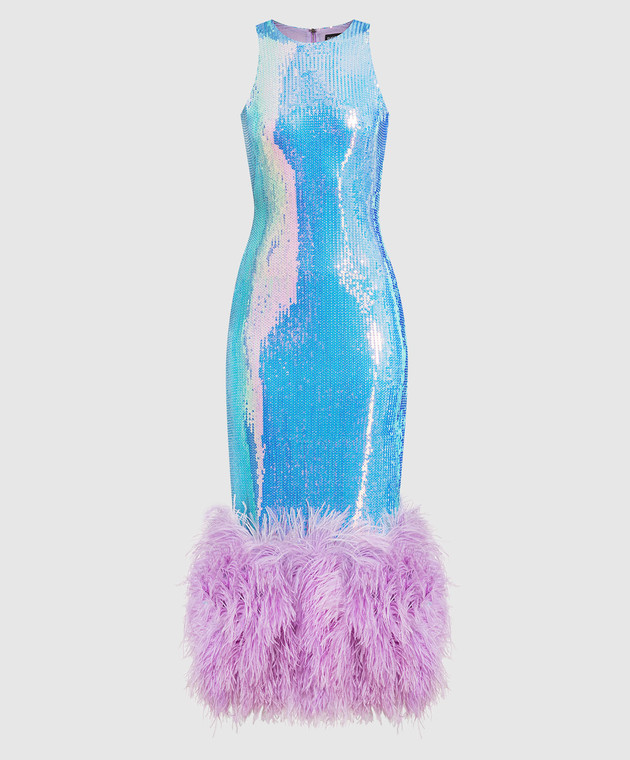 David Koma - Blue dress with sequins and ostrich feathers SS23DK53D - shop  with Greece delivery at Symbol