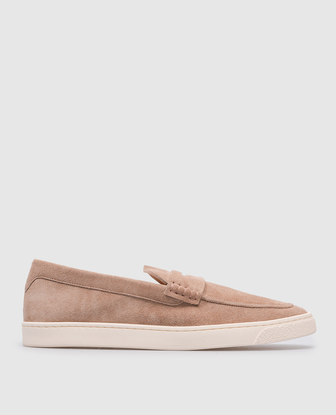 Beige suede loafers with logo brunello cucinelli