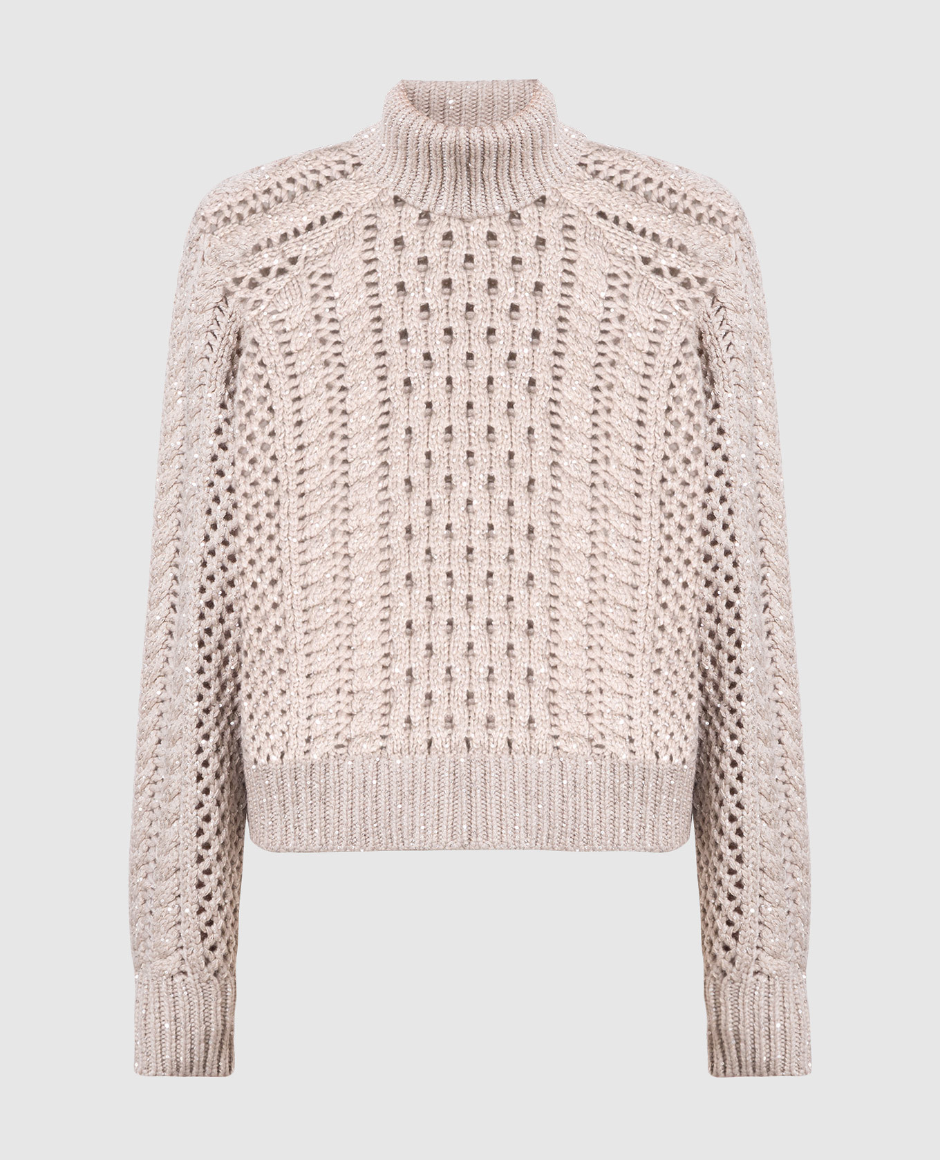 Beige openwork sweater with sequins brunello cucinelli