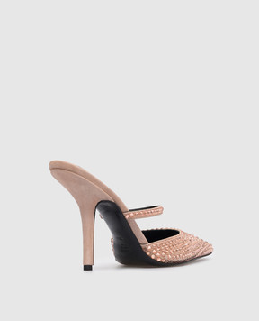 Eddy Daniele Beige suede mules with Swarovski crystals ES22988