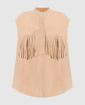 Dondup Camicia beige suede vest with fringe DC287PL0401DXXX
