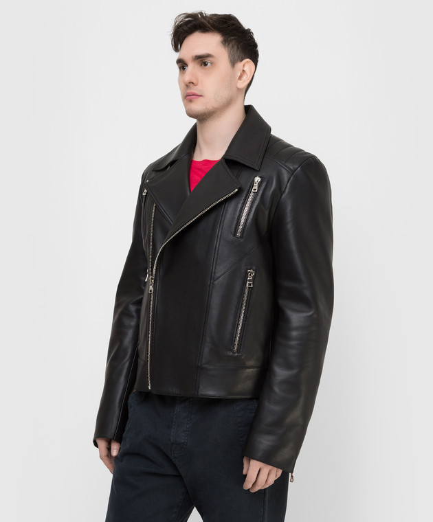 Balmain - Black leather biker jacket XH1TD170LB24 - shop with