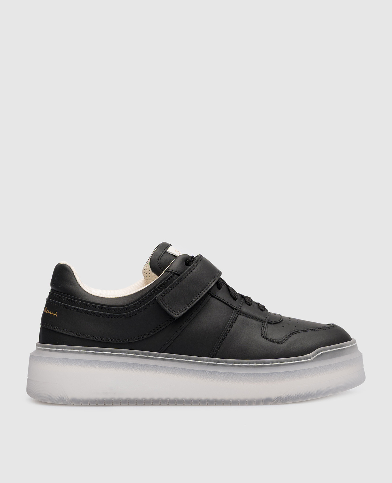 

Black leather sneakers with logo Santoni