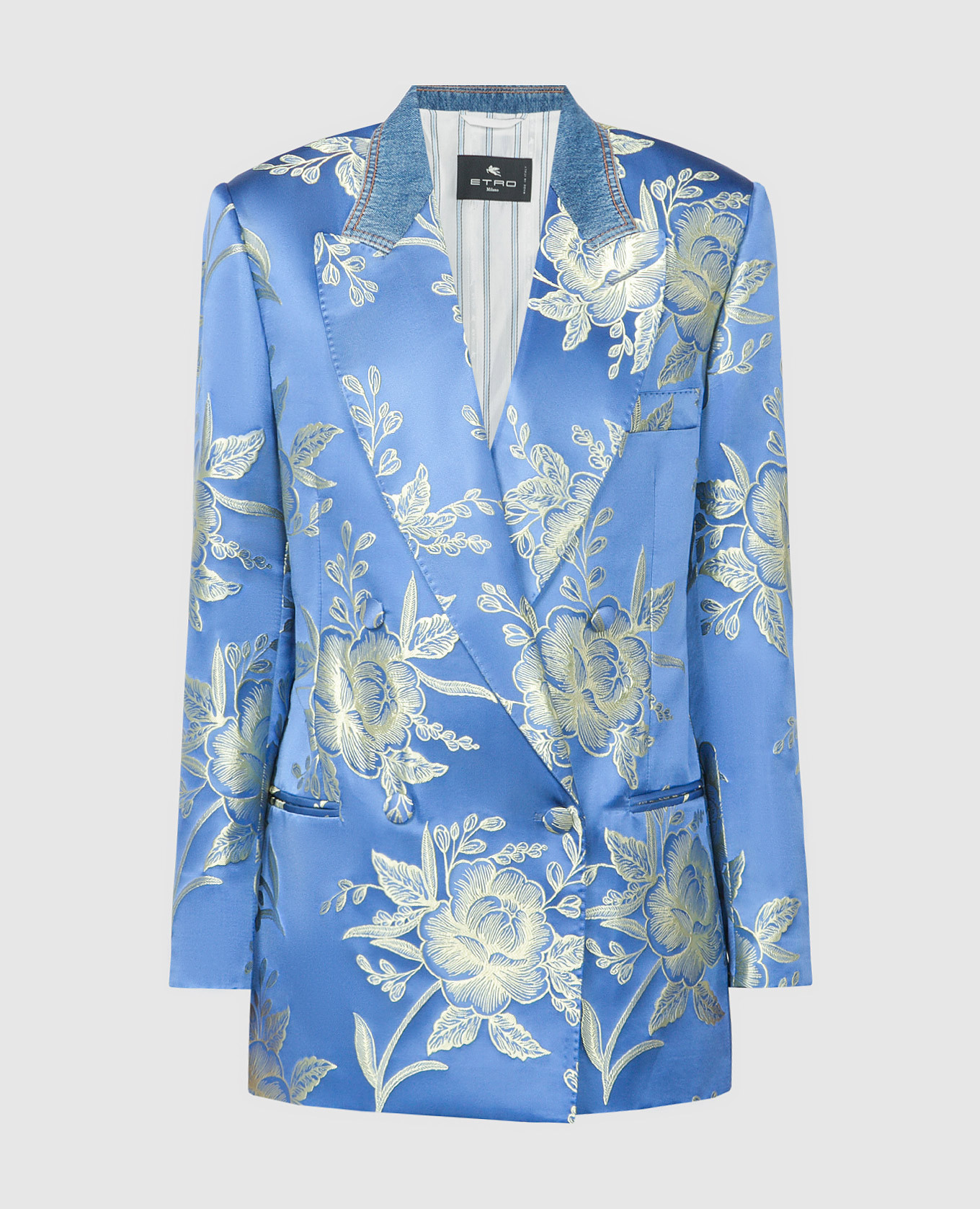 Blue double-breasted jacket in a jacquard pattern etro