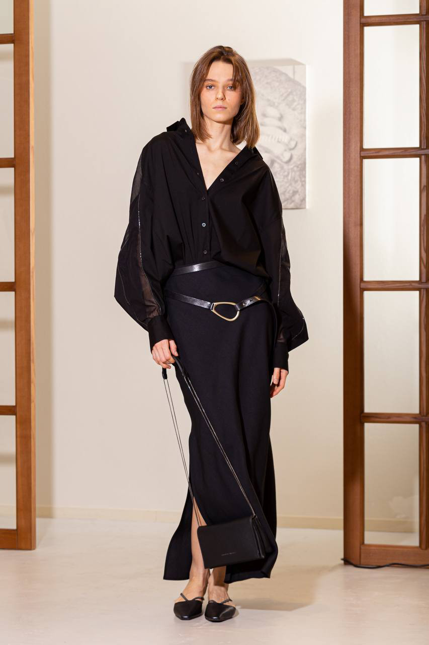 Black leather belt in two turns brunello cucinelli