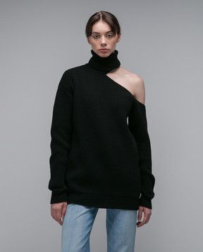 Nensi Dojaka Black sweater made of wool and cashmere with a figured neckline NDAW23KT037