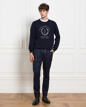 Brunello Cucinelli Blue cashmere jumper with logo pattern M22707300