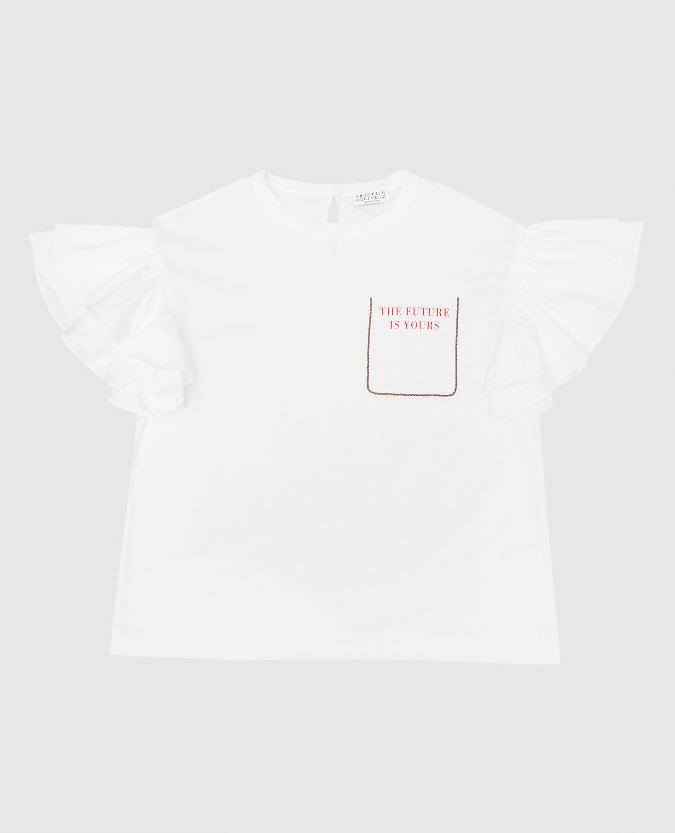

Children's white t-shirt with ruffles and print Brunello Cucinelli