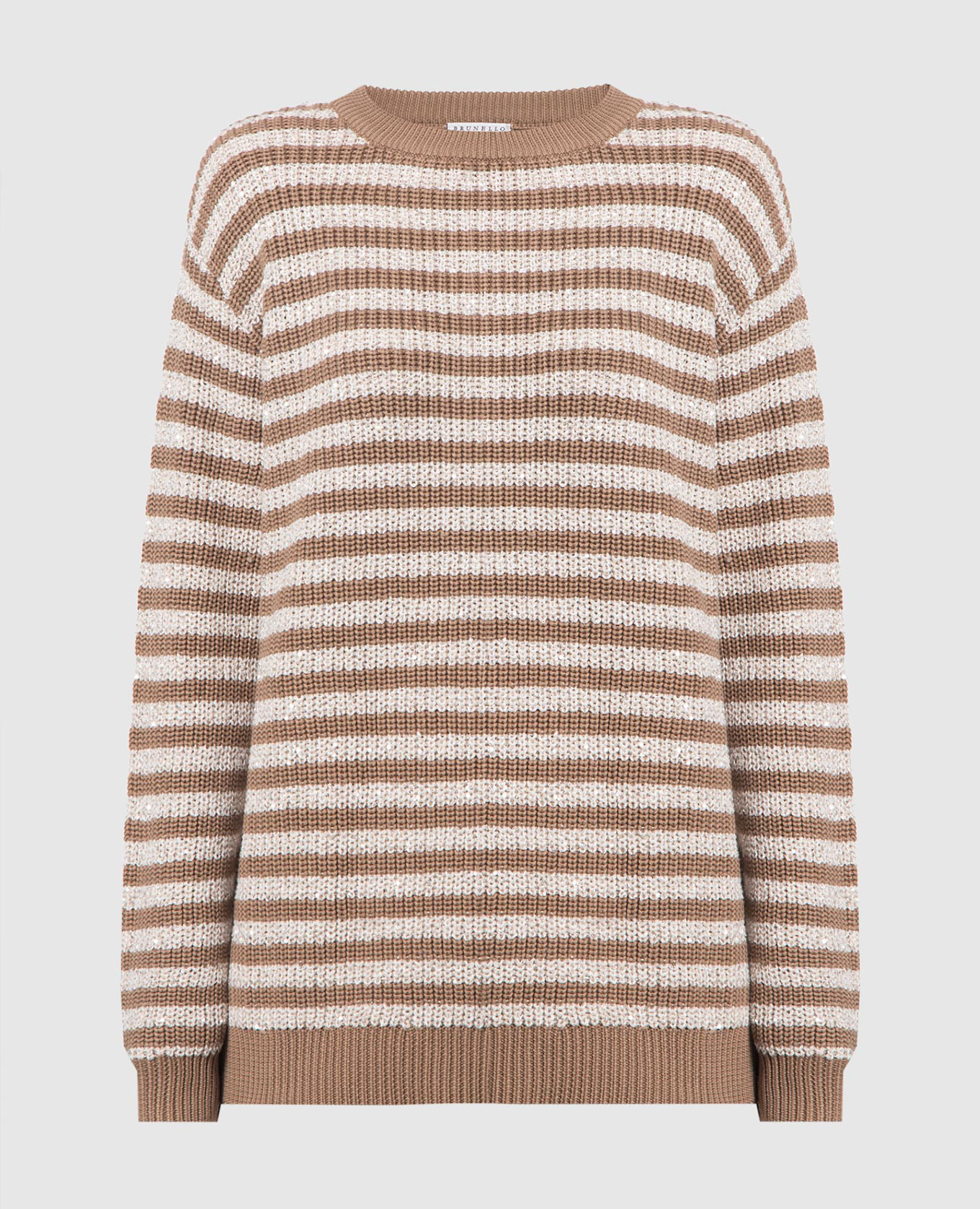 Brown sweater in a stripe with sequins brunello cucinelli