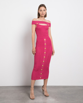 Balmain Pink midi skirt with branded studs AF0LD043KE18