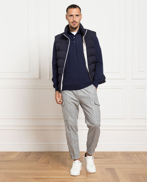 Brunello Cucinelli Blue wool and cashmere polo shirt M2400295