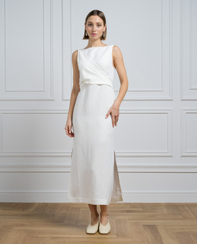 Brunello Cucinelli White midi dress with linen MH126ABF31