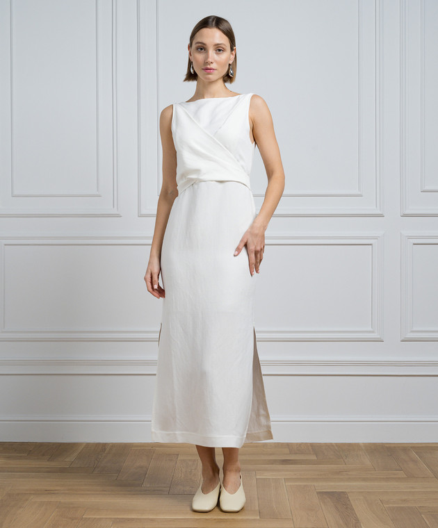Brunello Cucinelli - White midi dress with linen MH126ABF31